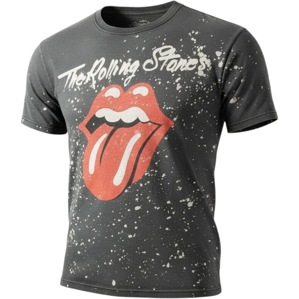 Rolling Stones Bleach Splatter Graphic T-Shirt Charcoal Grey Large RN102050